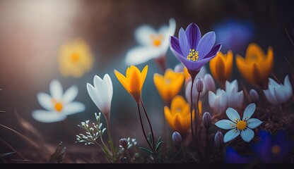 Obraz na płótnie Canvas Photo colorful spring flowers background, blurred bokeh effect
