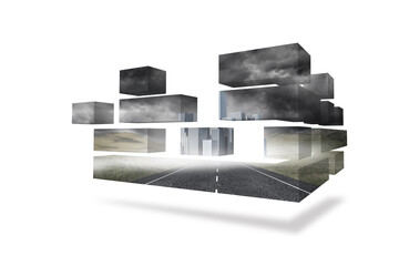 Road and city on abstract screen 