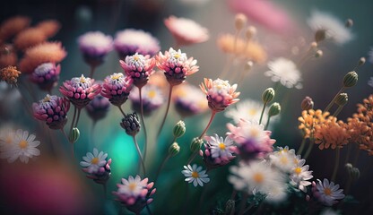 Obraz premium Photo colorful spring flowers background, blurred bokeh effect
