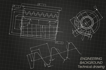 Mechanical engineering drawings on light background. Cutting tools, milling cutter. Technical Design. Cover. Blueprint. Vector illustration.