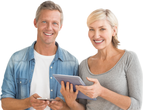Portrait of couple with digital tablet and mobile phone