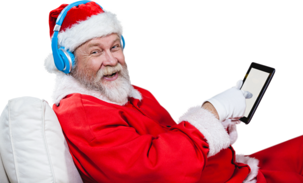 Portrait of Santa Claus listening music with digital tablet  - Powered by Adobe