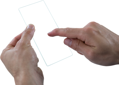 Cropped hands of man using futuristic mobile phone