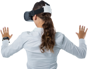 Female executive using virtual reality headset