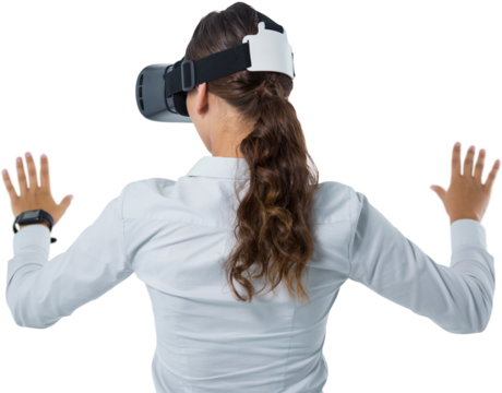 Female executive using virtual reality headset