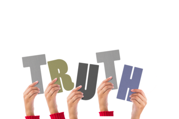 Cropped hands holding colorful alphabets forming truth