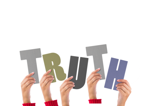 Cropped hands holding colorful alphabets forming truth - Powered by Adobe