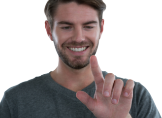 Man pretending to touch an invisible screen