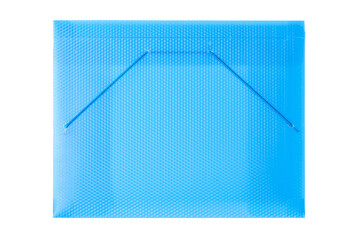 Blue plastic transparent folder with copy space on it close up. Isolate png with transparency