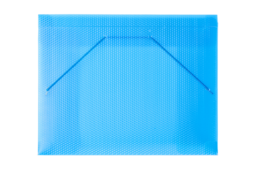 Blue plastic transparent folder with copy space on it close up. Isolate png with transparency