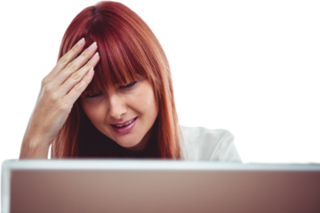 Hipster businesswoman having a headache