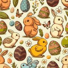 seamless easter pattern with eggs, easter bunny vector
