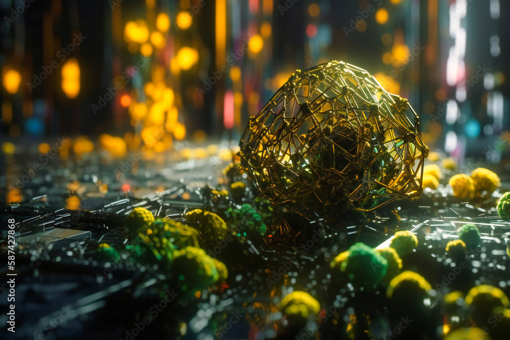 Aufkleber green and yellow neural networks weave together, demonstrating the transformative power of ai in the