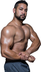 Fototapeta premium Portrait of a bodybuilder man flexing muscles