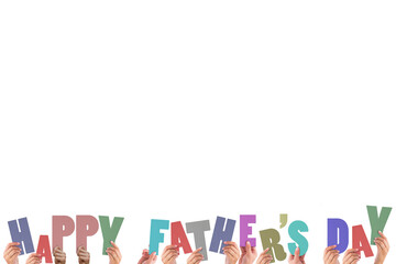 Cropped hands holding colorful words happy father day 