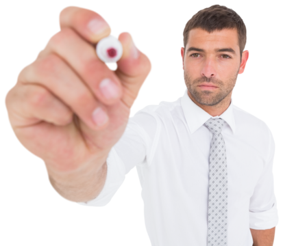 Portrait of businessman using marker