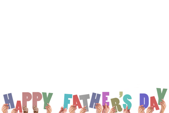 Cropped hands holding colorful words happy father day 