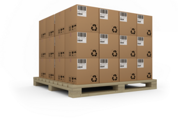 Pile of brown cardboard boxes arranged on wooden pallet