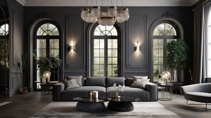 Fototapeta na wymiar 3d render of luxury home interior, living room. Generative Ai