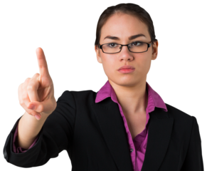 Serious businesswoman pointing