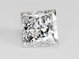 Diamond of princess cut on white background