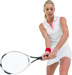 Fotobehang Athlete playing tennis with a racket  © vectorfusionart