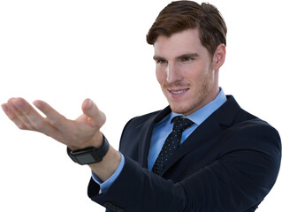 Businessman pretending to hold invisible object
