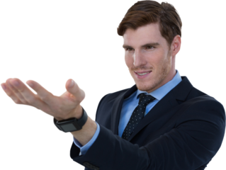 Businessman pretending to hold invisible object