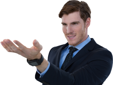 Businessman pretending to hold invisible object