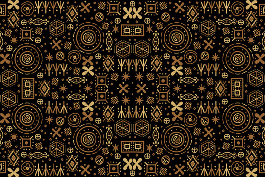 Vector tribal cover background, decorative african seamless, geometric ethnic backdrop. Bright orange and black art decoration illustration