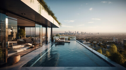 Obraz premium City buildings during golden hour. Generative Ai