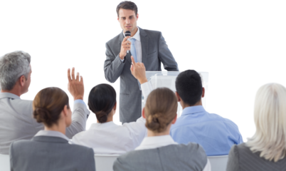 Businessman doing speech during meeting 