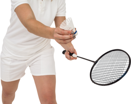Female athlete holding a badminton racquet ready to serve - Powered by Adobe