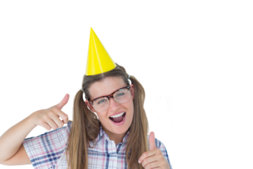 Geeky hipster smiling at camera thumbs up