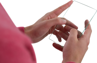 Close-up of man using glass mobile phone