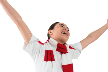 Excited asian football fan cheering