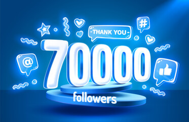 Thank you 70000 followers, peoples online social group, happy banner celebrate, Vector illustration