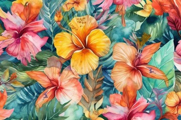 flowers and leaves painted in watercolor. Generative AI