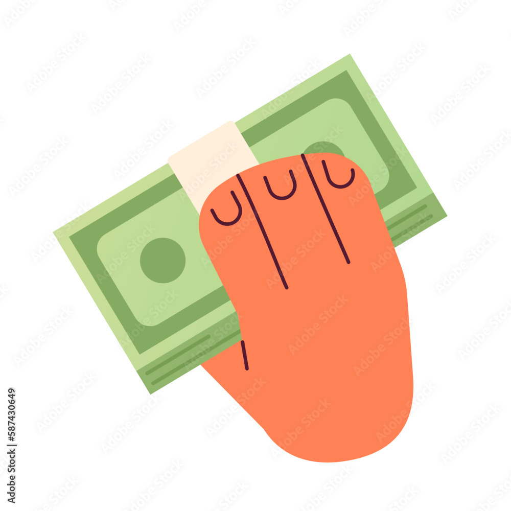 Poster making money online working from home semi flat color vector icon. hand holding banknotes. editable 