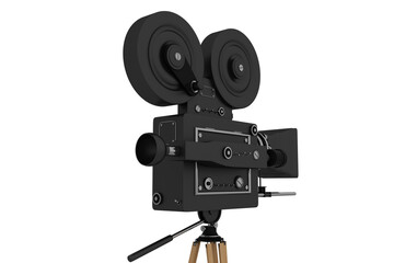 Black film reel camera with tripod