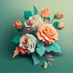 Bouquet, roses, pastel, 3D drawing, minimalism, luxury. Generative AI