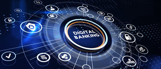 Digital bank. Online banking and transaction concept.  3d illustration
