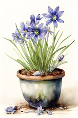 Blue-eyed Grass Art Print for Serene and Calm Home Decoration. Generative AI