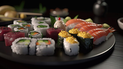 3D render illustration. Made by AI Midjourney.
stunning photos of sushi for you website or other things