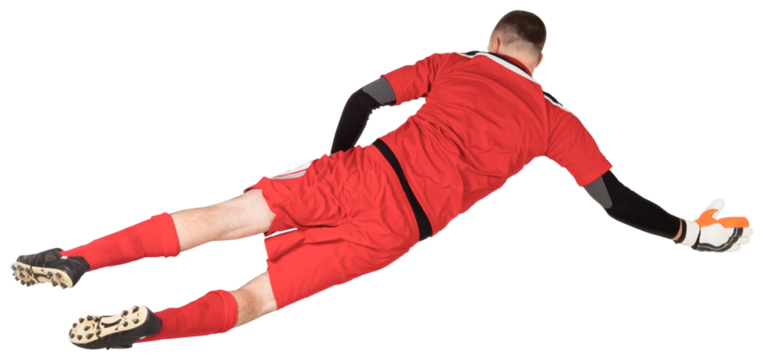 Fit goal keeper jumping up