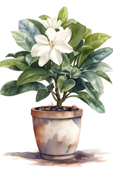 Watercolor Gardenia Illustration for Serene and Botanical Home Decor. Generative AI