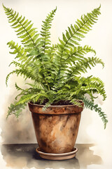 Watercolor Japanese Holly Fern Illustration for Botanical and Serene Home Decor. Generative AI