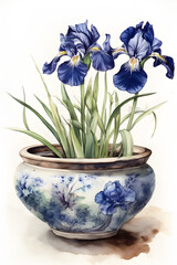 Watercolor Japanese Iris Illustration for Botanical and Serene Home Decor. Generative AI