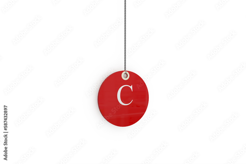 Poster digital composite image of red sale tag with letter c