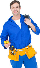Electrician with wire roll and multimeter